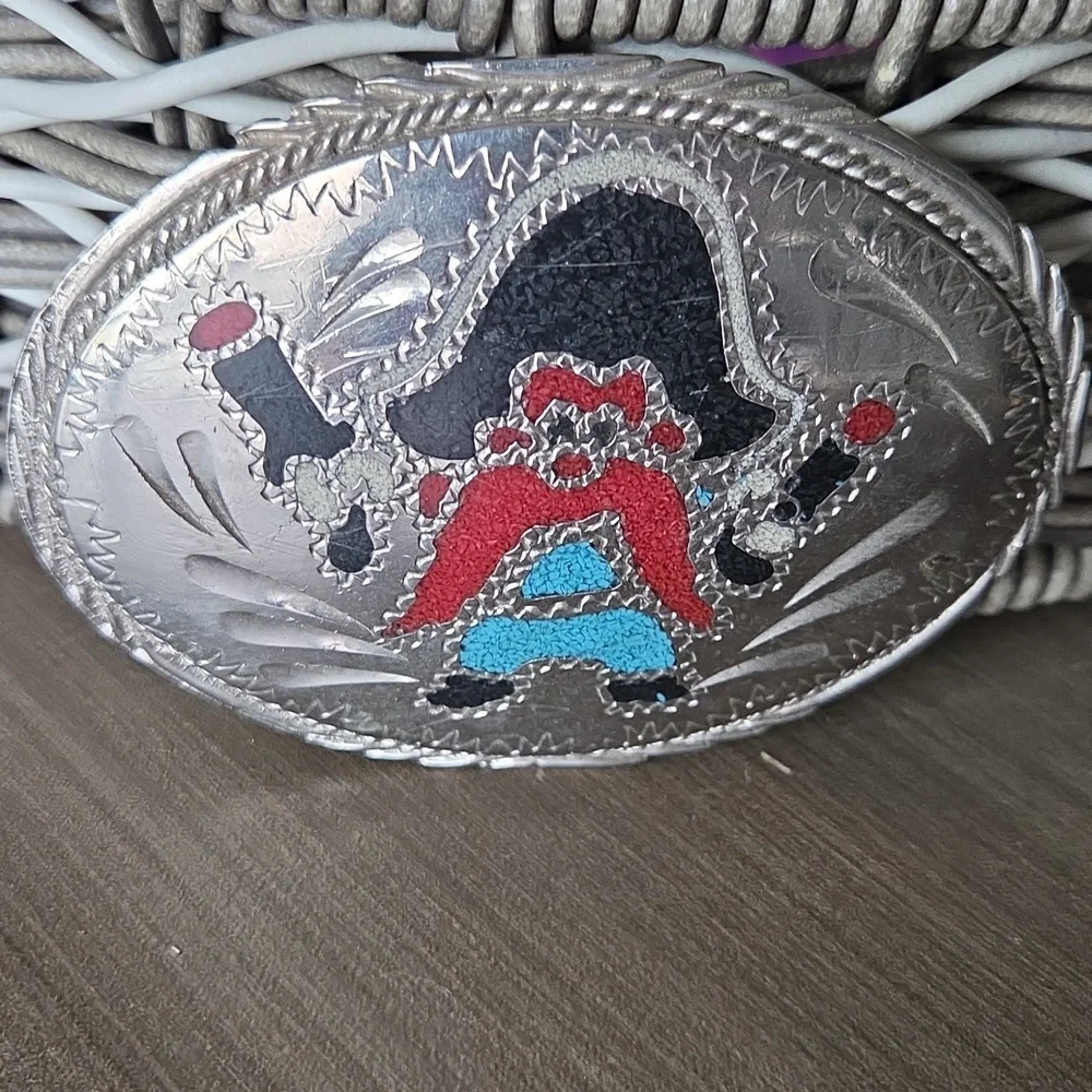 Vintage Yosemite Sam Turquois And Coral Chip Inlay Belt Buckle